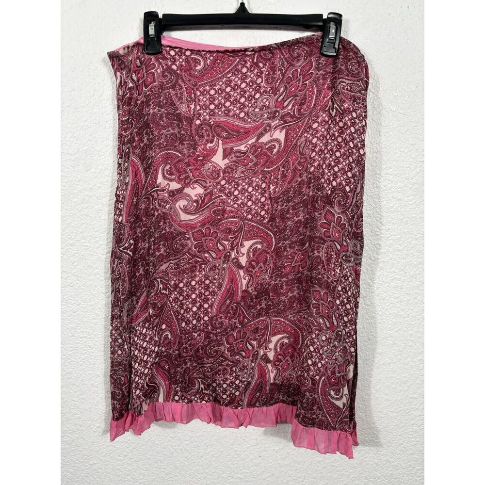 Vintage 90s Y2K Skirt Fit like a Size S/M Pink‎ Paisley Rayon Ruffled